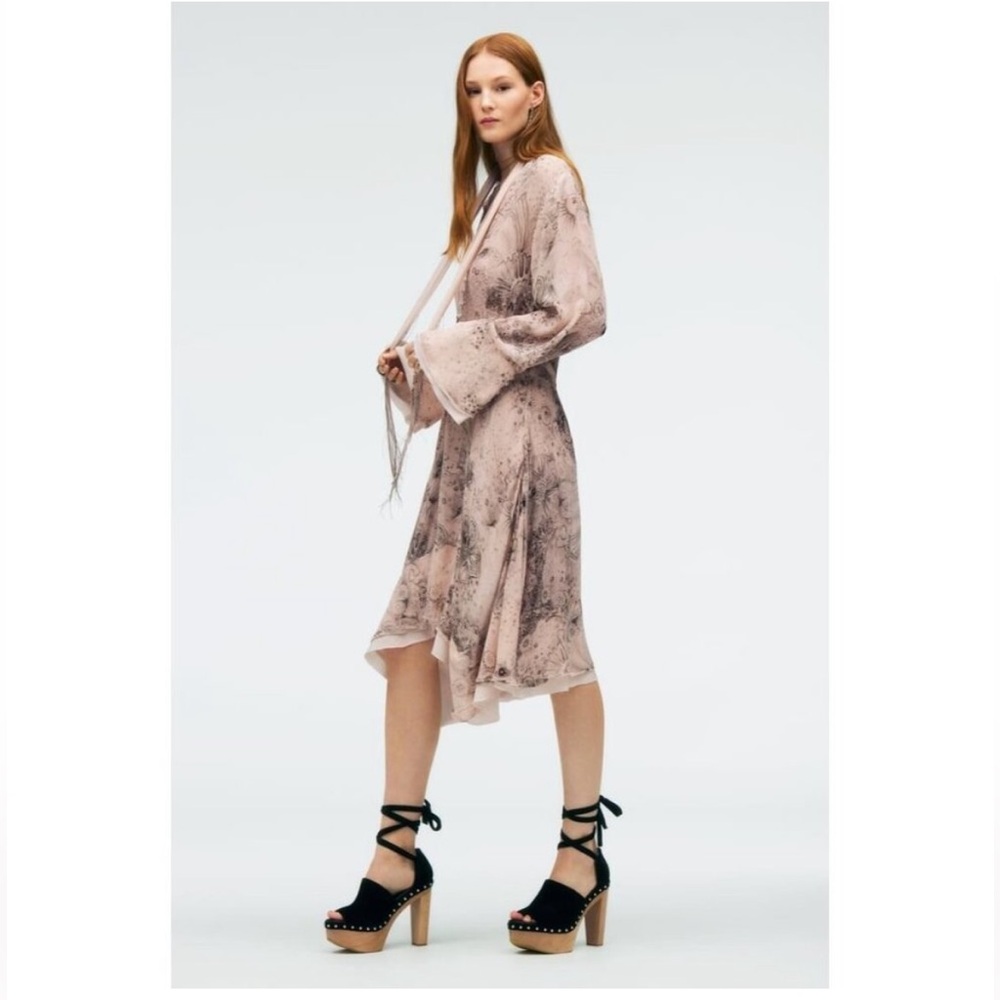 ZARA PRINTED DRESS  LIMITED EDITION TIE BEIGE BLUSH size XS